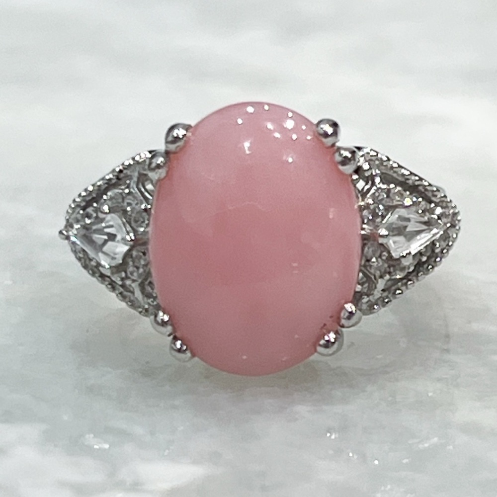 Peruvian Pink Opal Multigemstone Sterling Silver Statement Ring Sz 8